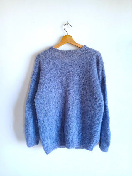 Chaqueta Vintage 85% Mohair Azul con Diseño de Ochos - Talla L