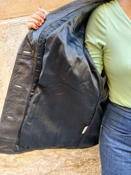 Chaqueta Vintage 80s/90s de Piel Negra Hecha en España - Talla M/L