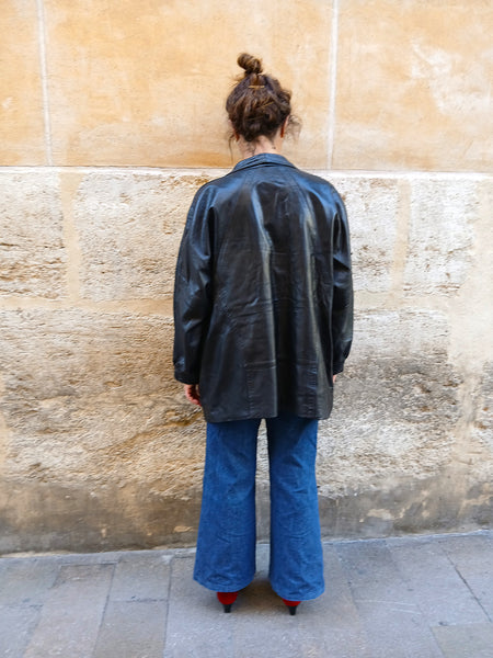 Chaqueta Vintage 80s/90s de Piel Negra Hecha en España - Talla M/L