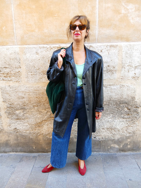 Chaqueta Vintage de Piel Negra 90s Hecha en España - Talla M/L