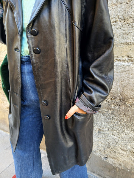 Chaqueta Vintage de Piel Negra 90s Hecha en España - Talla M/L