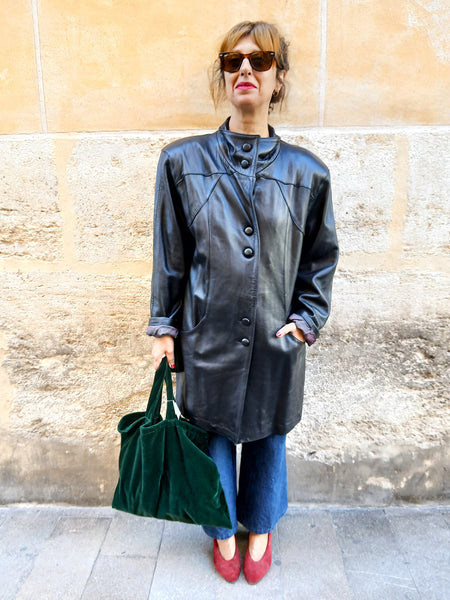 Chaqueta Vintage de Piel Negra 90s Hecha en España - Talla M/L