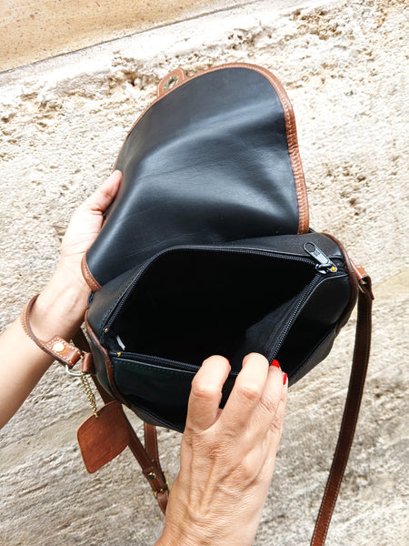 Bolso Vintage 90s Negro y Marrón con Cierre
