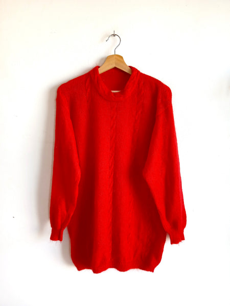 Jersey Vintage Hecho a Mano Mohair Rojo - Talla M