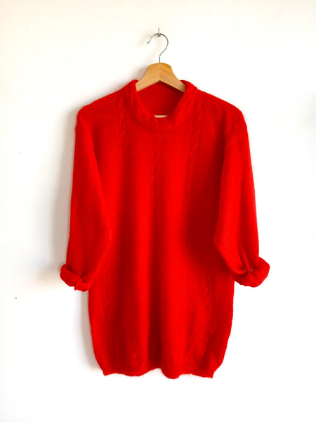 Jersey Vintage Hecho a Mano Mohair Rojo - Talla M