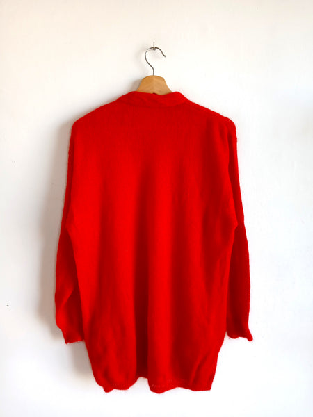 Jersey Vintage Hecho a Mano Mohair Rojo - Talla M