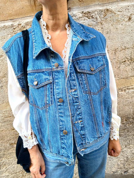 Chaleco Vintage Vaquero Azul Indigo Auténtico Años 90s - Talla M/L