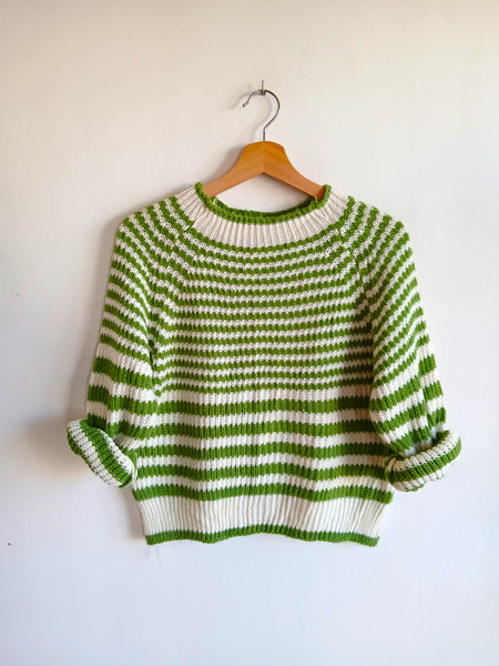 Jersey Vintage Rayas Crema y Verdes Made in Italy - Talla S