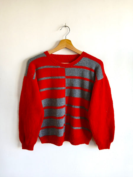 Jersey Vintage Hecho a Mano Años 90 Rojo y Gris - Talla S