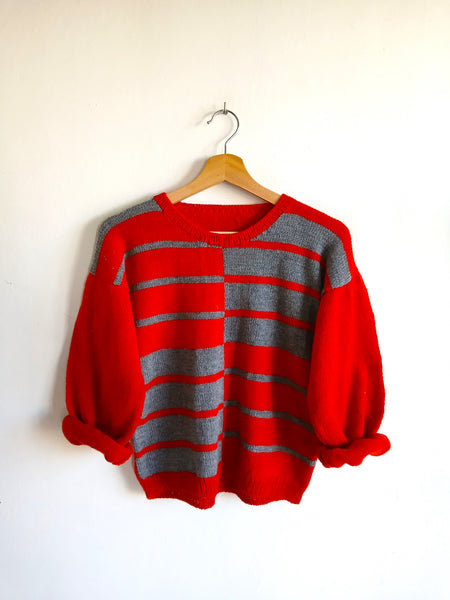 Jersey Vintage Hecho a Mano Años 90 Rojo y Gris - Talla S