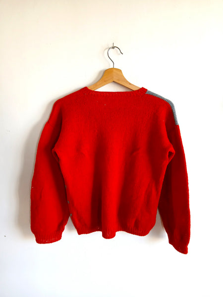 Jersey Vintage Hecho a Mano Años 90 Rojo y Gris - Talla S
