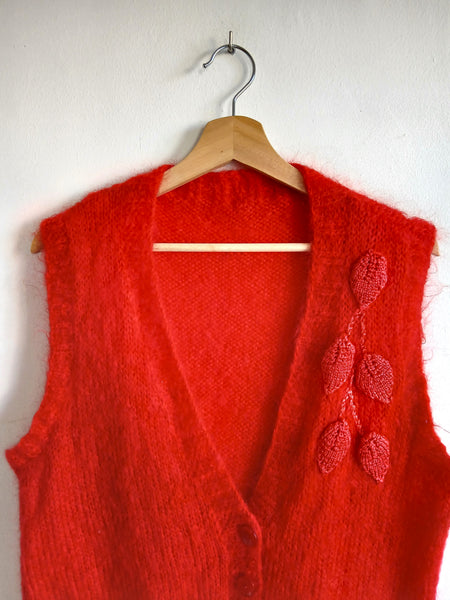 Chaleco Vintage Hecho a Mano Rojo Mohair - Talla M