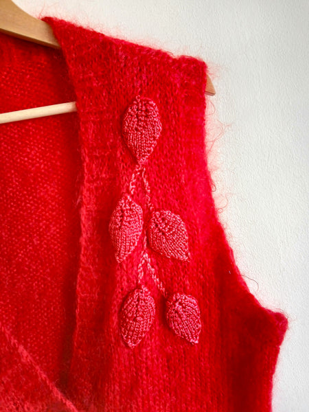 Chaleco Vintage Hecho a Mano Rojo Mohair - Talla M