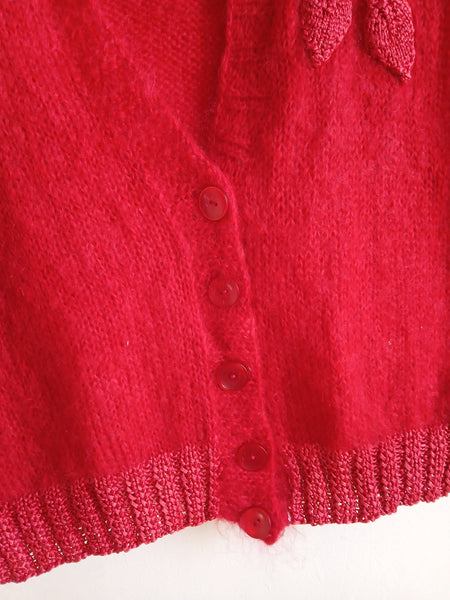 Chaleco Vintage Hecho a Mano Rojo Mohair - Talla M