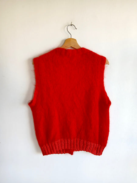 Chaleco Vintage Hecho a Mano Rojo Mohair - Talla M