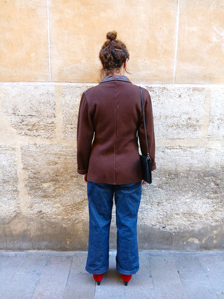 Chaqueta Vintage Cuero y Punto MARÍA LUISA NAVARRO 90s Made in Spain Marrón Chocolate - Talla S/M