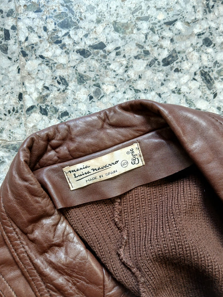 Chaqueta Vintage Cuero y Punto MARÍA LUISA NAVARRO 90s Made in Spain Marrón Chocolate - Talla S/M