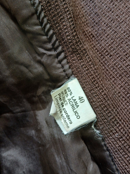 Chaqueta Vintage Cuero y Punto MARÍA LUISA NAVARRO 90s Made in Spain Marrón Chocolate - Talla S/M