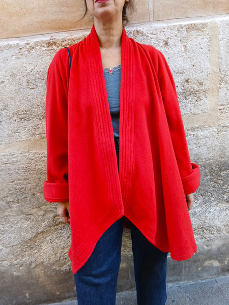Abrigo Vintage INGRID'S West Germany 80s 50% Cachemira 40% Lana Virgen Rojo Vibrante - Talla M/L