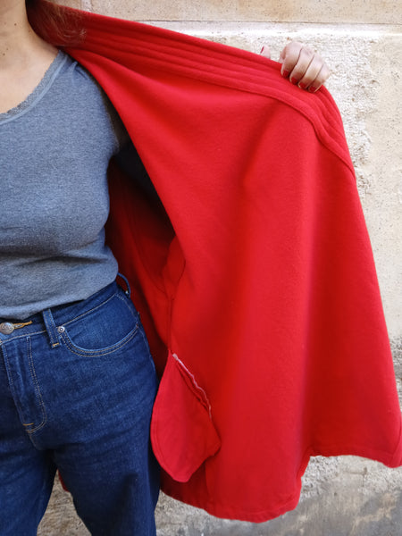 Abrigo Vintage INGRID'S West Germany 80s 50% Cachemira 40% Lana Virgen Rojo Vibrante - Talla M/L