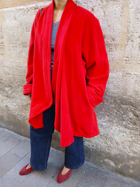 Abrigo Vintage INGRID'S West Germany 80s 50% Cachemira 40% Lana Virgen Rojo Vibrante - Talla M/L