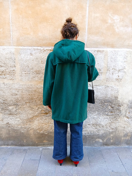 Abrigo Trenca Vintage Verde Años 80/90 con Capucha - Talla M/L