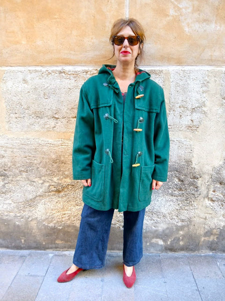 Abrigo Trenca Vintage Verde Años 80/90 con Capucha - Talla M/L