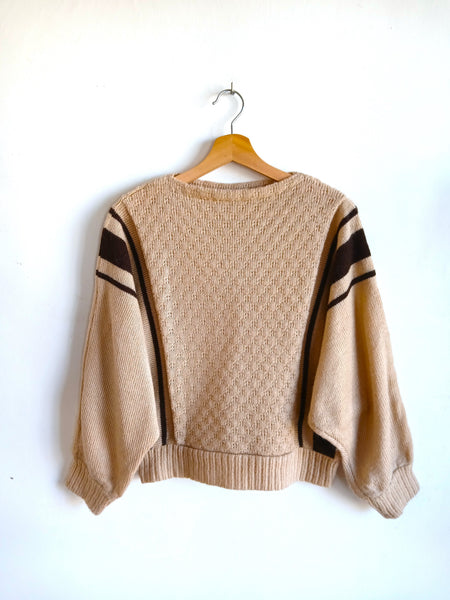 Jersey Vintage Hecho a Mano Beige y Marrón 90s - Talla M/L