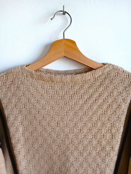Jersey Vintage Hecho a Mano Beige y Marrón 90s - Talla M/L