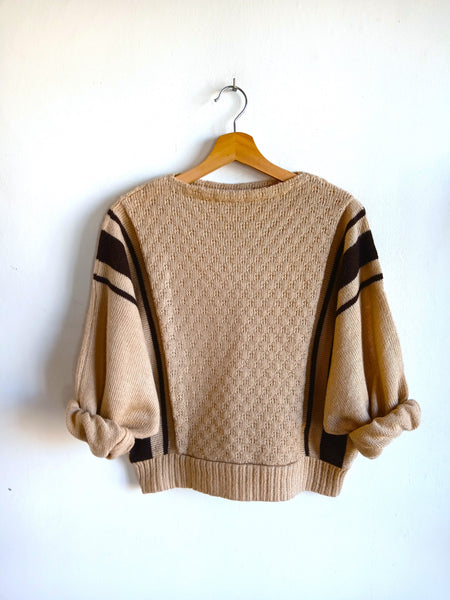 Jersey Vintage Hecho a Mano Beige y Marrón 90s - Talla M/L