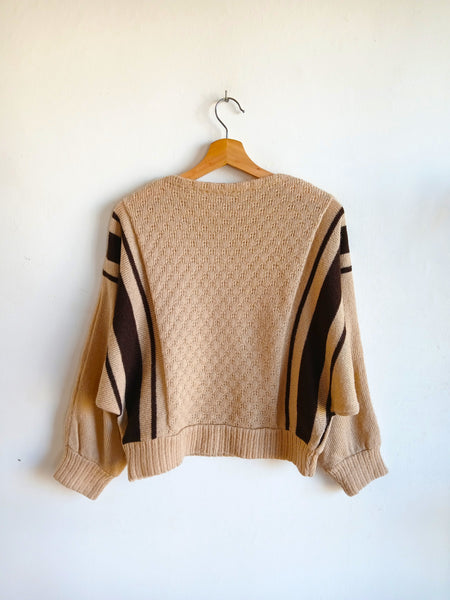 Jersey Vintage Hecho a Mano Beige y Marrón 90s - Talla M/L