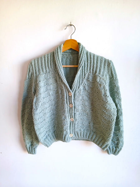 Chaqueta Vintage Hecha a Mano de Punto Verdecito - Talla S