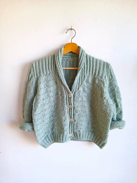 Chaqueta Vintage Hecha a Mano de Punto Verdecito - Talla S