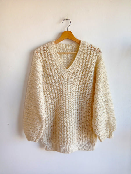 Jersey Vintage Hecho a Mano Punto Grueso Cuello V - Talla M/L
