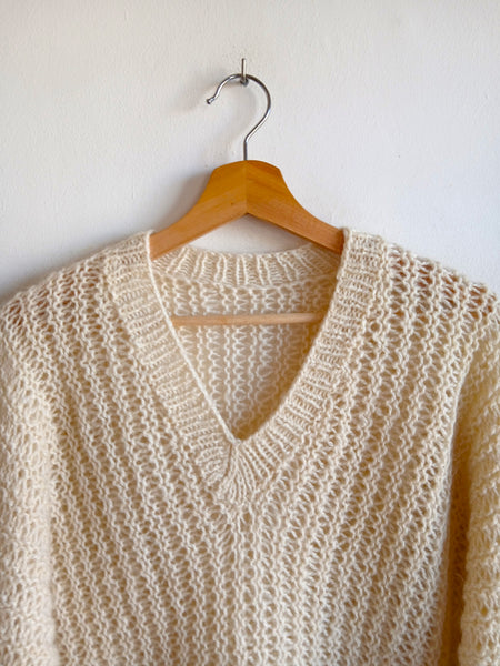 Jersey Vintage Hecho a Mano Punto Grueso Cuello V - Talla M/L