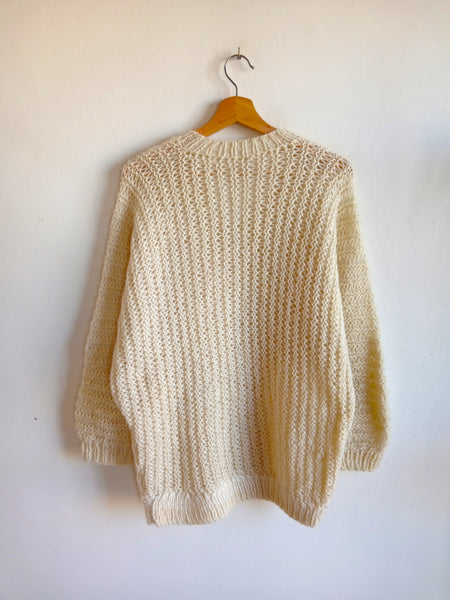 Jersey Vintage Hecho a Mano Punto Grueso Cuello V - Talla M/L