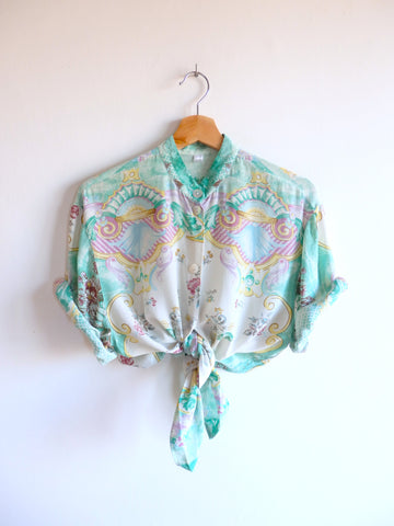 Camisa Vintage Seda Flores