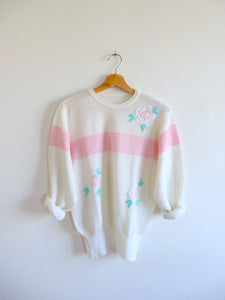 Jersey Vintage Stock Blanco y Rosa Bordado a Mano